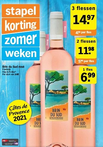 Promotions Brin du sud rosé frankrijk - Vins rosé - Valide de 04/07/2022 à 10/07/2022 chez Albert Heijn