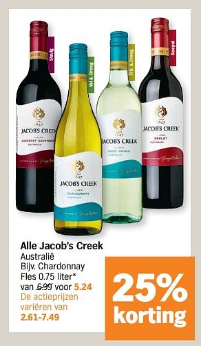Promoties Jacob`s creek australië chardonnay - Witte wijnen - Geldig van 04/07/2022 tot 10/07/2022 bij Albert Heijn