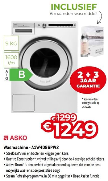 Promoties Asko wasmachine - a1w4096pw2 - Asko - Geldig van 01/07/2022 tot 31/07/2022 bij Exellent