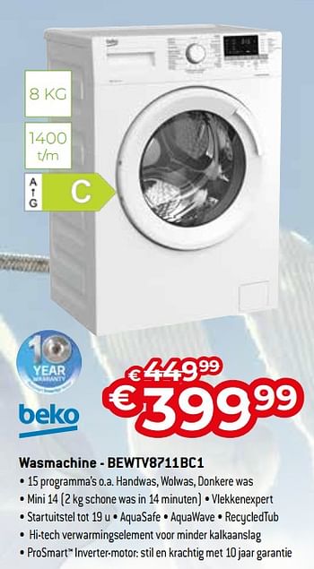 Promoties Beko wasmachine - bewtv8711bc1 - Beko - Geldig van 01/07/2022 tot 31/07/2022 bij Exellent