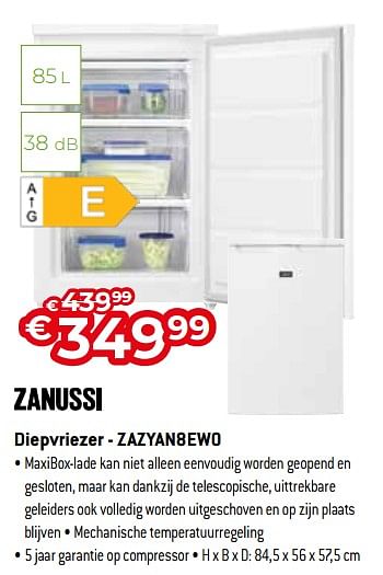 Promoties Zanussi diepvriezer - zazyan8ew0 - Zanussi - Geldig van 01/07/2022 tot 31/07/2022 bij Exellent