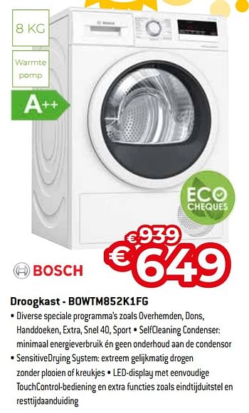 Promoties Bosch droogkast - bowtm852k1fg - Bosch - Geldig van 01/07/2022 tot 31/07/2022 bij Exellent