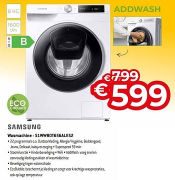 Promoties Samsung wasmachine - s1ww80t656ales2 - Samsung - Geldig van 01/07/2022 tot 31/07/2022 bij Exellent