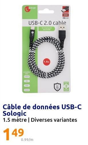 Promotions Câble de données usb-c sologic - Sologic - Valide de 29/06/2022 à 05/07/2022 chez Action