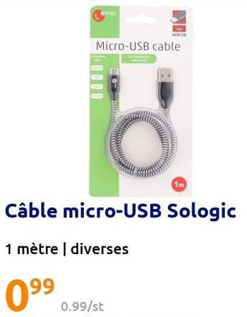 Promotions Câble micro-usb sologic - Sologic - Valide de 29/06/2022 à 05/07/2022 chez Action