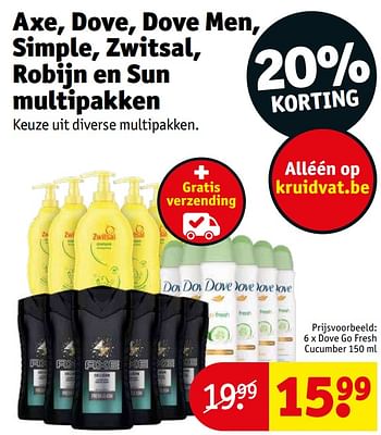 Promoties Dove go fresh cucumber - Dove - Geldig van 05/07/2022 tot 10/07/2022 bij Kruidvat