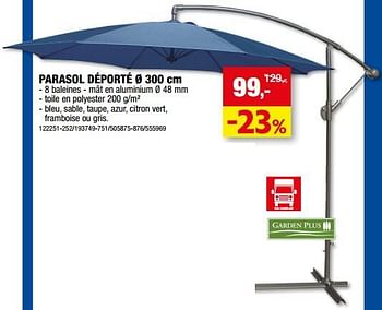 Promotions Parasol déporté - Garden Plus  - Valide de 06/07/2022 à 17/07/2022 chez Hubo