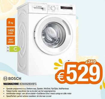 Promoties Bosch wasmachine bowan280v8fg - Bosch - Geldig van 01/07/2022 tot 31/07/2022 bij Expert