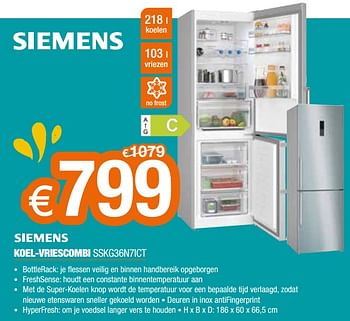 Promoties Siemens koel-vriescombi sskg36n7ict - Siemens - Geldig van 01/07/2022 tot 31/07/2022 bij Expert