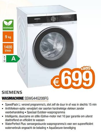 Promoties Siemens wasmachine sswg44g206fg - Siemens - Geldig van 01/07/2022 tot 31/07/2022 bij Expert