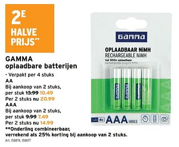 Promoties Gamma oplaadbare batterijen aa - Gamma - Geldig van 03/07/2022 tot 12/07/2022 bij Gamma
