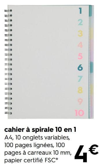 Promotions Cahier à spirale 10 en 1 - Produit maison - Hema - Valide de 04/07/2022 à 17/07/2022 chez Hema
