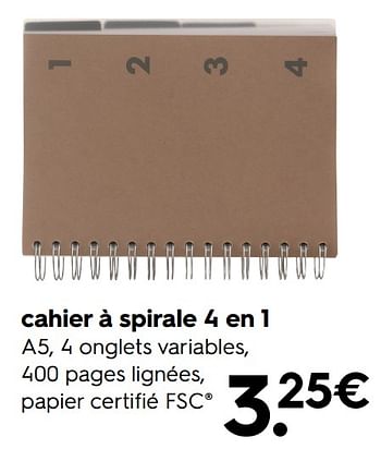 Promotions Cahier à spirale 4 en 1 - Produit maison - Hema - Valide de 04/07/2022 à 17/07/2022 chez Hema