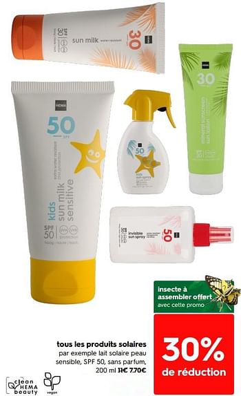 Promotions Lait solaire peau sensible, spf 50, sans parfum - Produit maison - Hema - Valide de 04/07/2022 à 17/07/2022 chez Hema