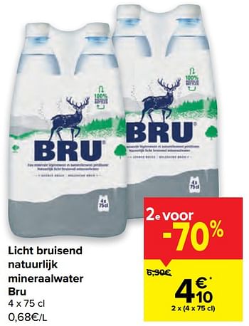Promotions Licht bruisend natuurlijk mineraalwater bru - Bru - Valide de 06/07/2022 à 18/07/2022 chez Carrefour