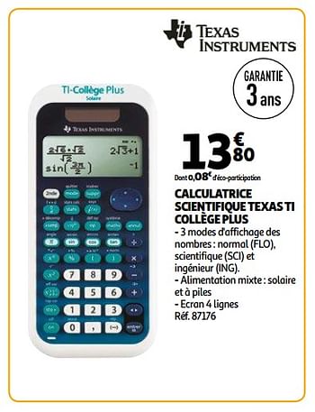 Promo Texas instruments calculatrice scientifique texas ti college plus  chez Auchan