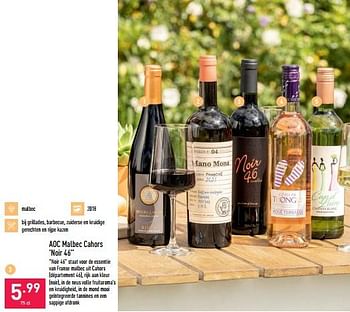 Promoties Aoc malbec cahors noir 46 - Rode wijnen - Geldig van 13/07/2022 tot 22/07/2022 bij Aldi
