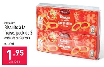Promotions Biscuits à la fraise - Monarc - Valide de 15/07/2022 à 22/07/2022 chez Aldi