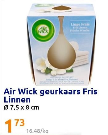 Promoties Air wick geurkaars fris linnen - Airwick - Geldig van 06/07/2022 tot 12/07/2022 bij Action