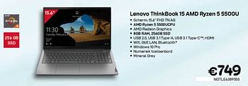 Promotions Lenovo thinkbook 15 amd ryzen 5 5500u - Lenovo - Valide de 01/07/2022 à 31/07/2022 chez Compudeals