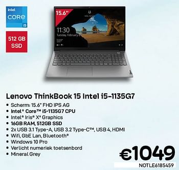 Promoties Lenovo thinkbook 15 intel i5-1135g7 - Lenovo - Geldig van 01/07/2022 tot 31/07/2022 bij Compudeals