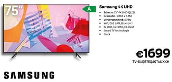 Promoties Samsung 4k uhd qled smart tv technologie - Samsung - Geldig van 01/07/2022 tot 31/07/2022 bij Compudeals