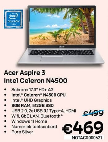 Promoties Acer aspire 3 intel celeron n4500 - Acer - Geldig van 01/07/2022 tot 31/07/2022 bij Compudeals