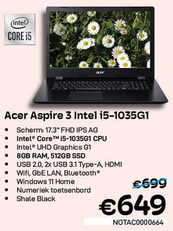 Promoties Acer aspire 3 intel i5-1035g1 - Acer - Geldig van 01/07/2022 tot 31/07/2022 bij Compudeals