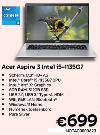 Promoties Acer aspire 3 intel i5-1135g7 - Acer - Geldig van 01/07/2022 tot 31/07/2022 bij Compudeals