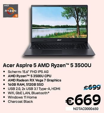 Promoties Acer aspire 5 amd ryzen 5 3500u - Acer - Geldig van 01/07/2022 tot 31/07/2022 bij Compudeals