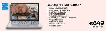 Promoties Acer aspire 5 intel i5-1135g7 - Acer - Geldig van 01/07/2022 tot 31/07/2022 bij Compudeals