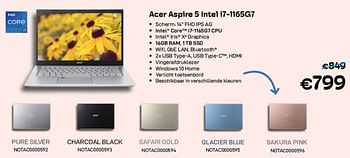 Promoties Acer aspire 5 intel i7-1165g7 pure silver - Acer - Geldig van 01/07/2022 tot 31/07/2022 bij Compudeals