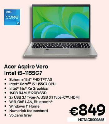 Promoties Acer aspire vero intel i5-1155g7 - Acer - Geldig van 01/07/2022 tot 31/07/2022 bij Compudeals