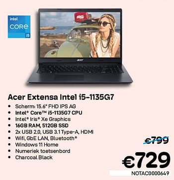 Promoties Acer extensa intel i5-1135g7 - Acer - Geldig van 01/07/2022 tot 31/07/2022 bij Compudeals