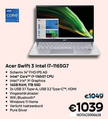 Promoties Acer swift 3 intel i7-1165g7 - Acer - Geldig van 01/07/2022 tot 31/07/2022 bij Compudeals