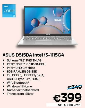 Promoties Asus d515da intel i3-1115g4 - Asus - Geldig van 01/07/2022 tot 31/07/2022 bij Compudeals