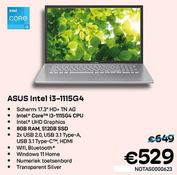 Promoties Asus intel i3-1115g4 - Asus - Geldig van 01/07/2022 tot 31/07/2022 bij Compudeals