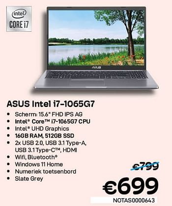 Promoties Asus intel i7-1065g7 - Asus - Geldig van 01/07/2022 tot 31/07/2022 bij Compudeals