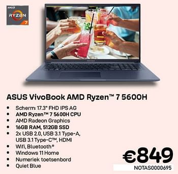 Promoties Asus vivobook amd ryzen 7 5600h - Asus - Geldig van 01/07/2022 tot 31/07/2022 bij Compudeals