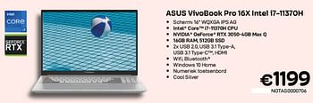 Promoties Asus vivobook pro 16x intel i7-11370h - Asus - Geldig van 01/07/2022 tot 31/07/2022 bij Compudeals