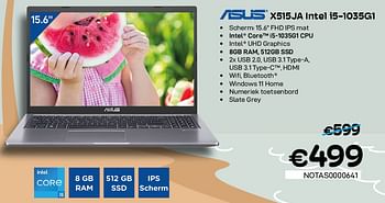 Promoties Asus x515ja intel i5-1035g1 - Asus - Geldig van 01/07/2022 tot 31/07/2022 bij Compudeals