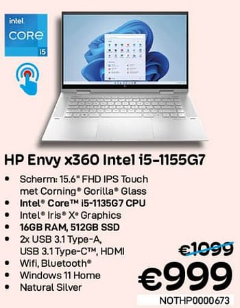 Promoties Hp envy x360 intel i5-1155g7 - HP - Geldig van 01/07/2022 tot 31/07/2022 bij Compudeals