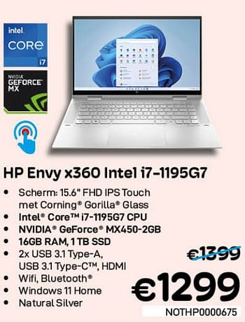 Promoties Hp envy x360 intel i7-1195g7 - HP - Geldig van 01/07/2022 tot 31/07/2022 bij Compudeals
