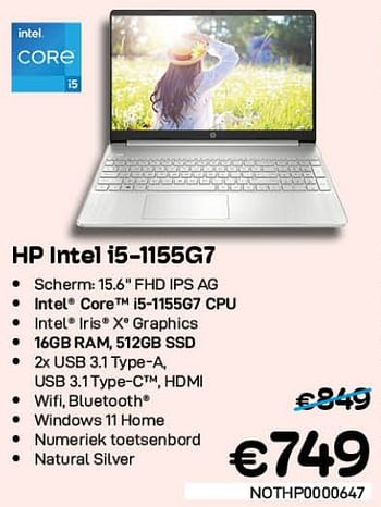 Promoties Hp intel i5-1155g7 - HP - Geldig van 01/07/2022 tot 31/07/2022 bij Compudeals