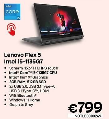 Promoties Lenovo flex 5 intel i5-1135g7 - Lenovo - Geldig van 01/07/2022 tot 31/07/2022 bij Compudeals