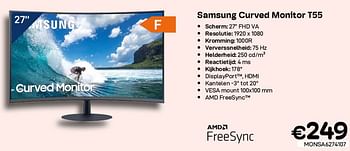 Promoties Samsung curved monitor t55 - Samsung - Geldig van 01/07/2022 tot 31/07/2022 bij Compudeals