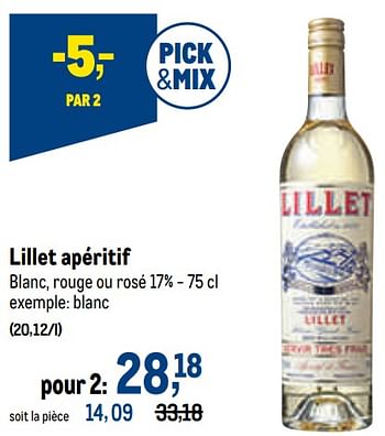 Promotions Lillet apéritif blanc - Lillet - Valide de 13/07/2022 à 26/07/2022 chez Makro