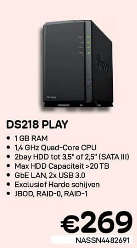 Promoties Syno logy ds218 play - Syno logy - Geldig van 01/07/2022 tot 31/07/2022 bij Compudeals