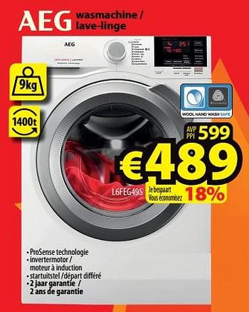 Promoties Aeg wasmachine - lave-linge l6feg49s - AEG - Geldig van 13/07/2022 tot 31/07/2022 bij ElectroStock