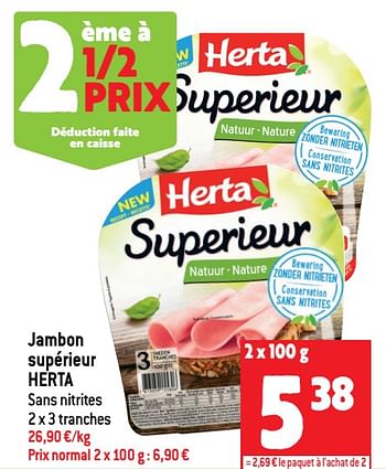 Promotions Jambon supérieur herta - Herta - Valide de 13/07/2022 à 19/07/2022 chez Match